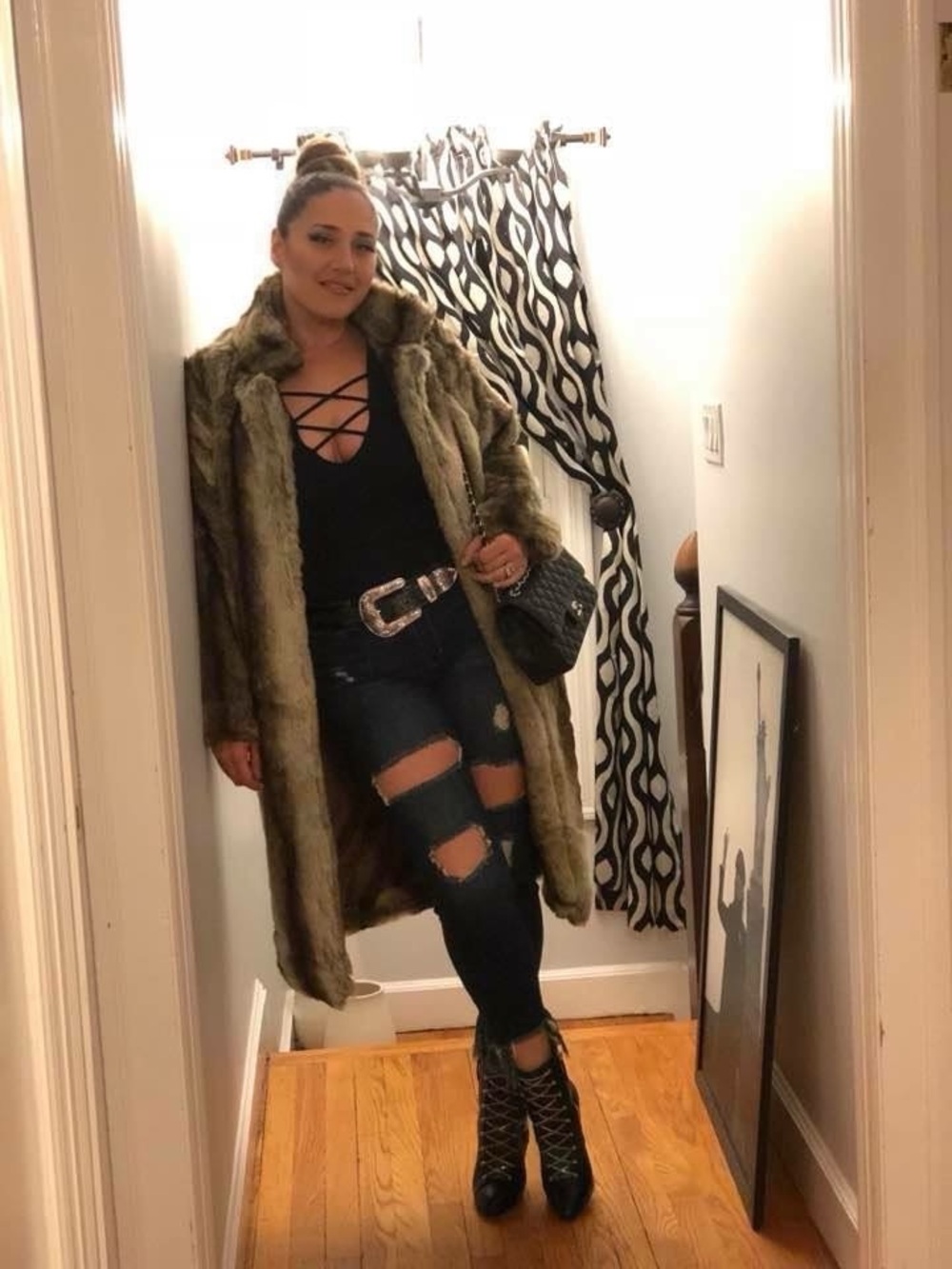 Luxurious Brown Faux Fur Long Coat - Classic Women's Outerwear - Picture 3 of 3